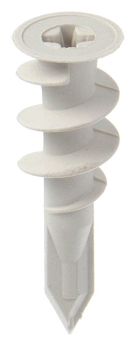 WALL ANCHOR, 1⅝ IN OVERALL L, PLASTIC, PLAIN FINISH, SCREW, 100 PK