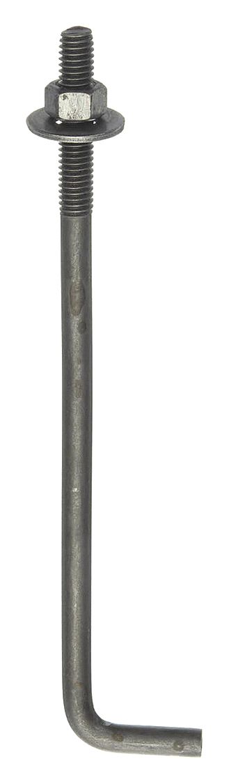 Anchor Bolt: L Hook Anchor, 1/2 in Dia, 10 in Body Lg, 1/2"-13 Thread Size, Steel, Plain, 25 PK