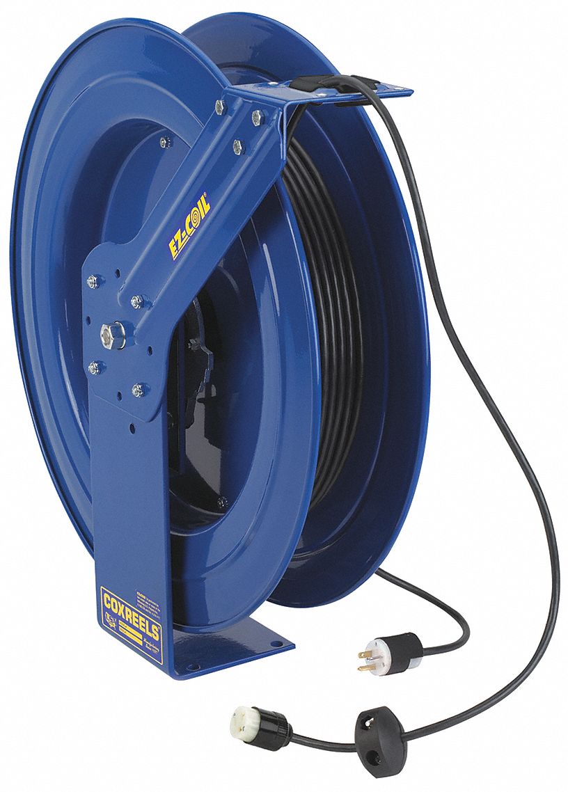 Retractable Cord Reel, 120V AC, Single Industrial Connector, 100 ft, Blue  Reel Color, 13.0 - Grainger