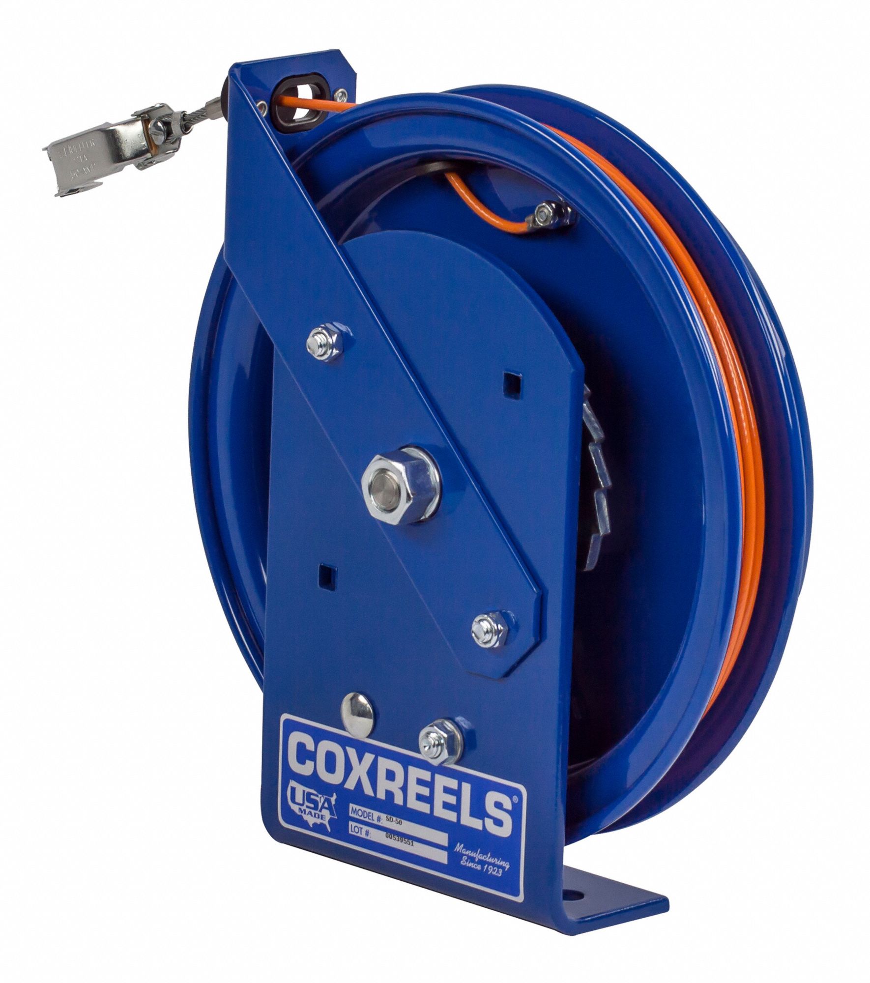 COXREELS 50 ft Retractable Grounding Wire Reel, Blue, Cable Coated Yes