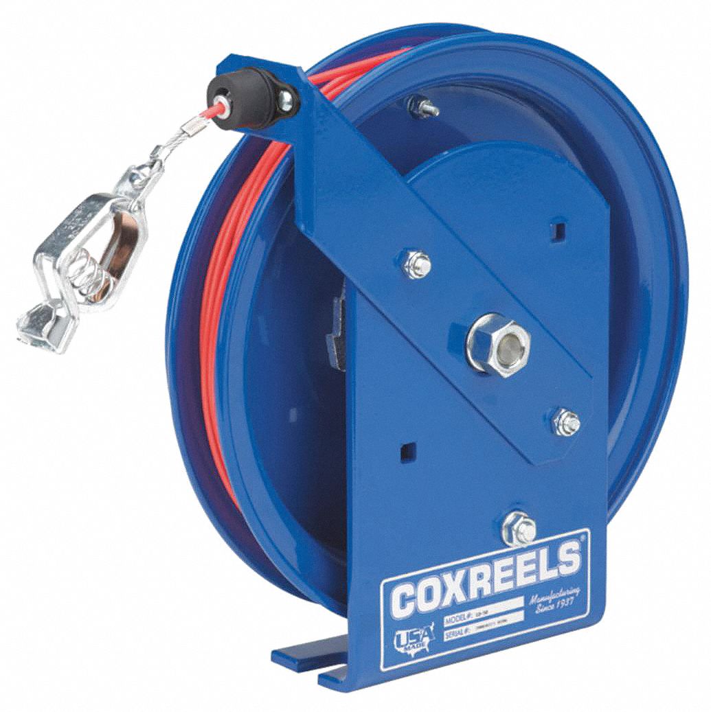100 ft Retractable Grounding Wire Reel, Blue, Cable Coated: Yes