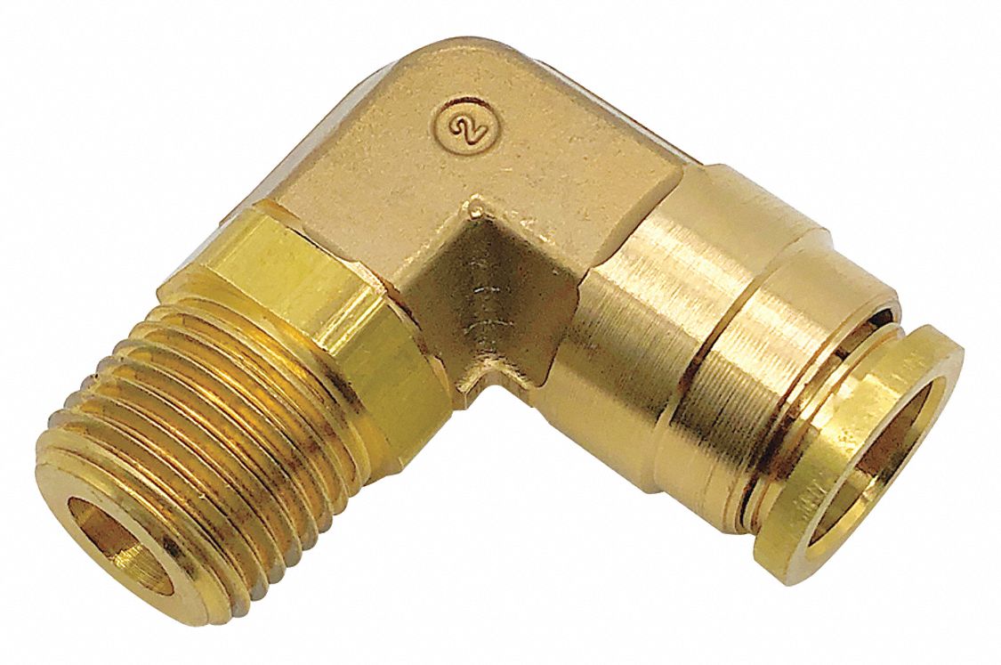 BRASS DOT PUSH-TO-CONNECT 1/4T-1/4P Male 90 Elbow SWIVEL Nylon Air Brake Fitting