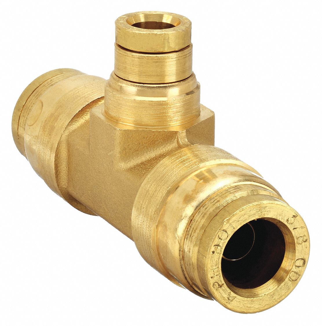 Push-Fit Tee Fitting: 3/8 in OD x 1/4 in OD x 3/8 in OD Fitting Size, Tube x Tube x Push-to-Connect
