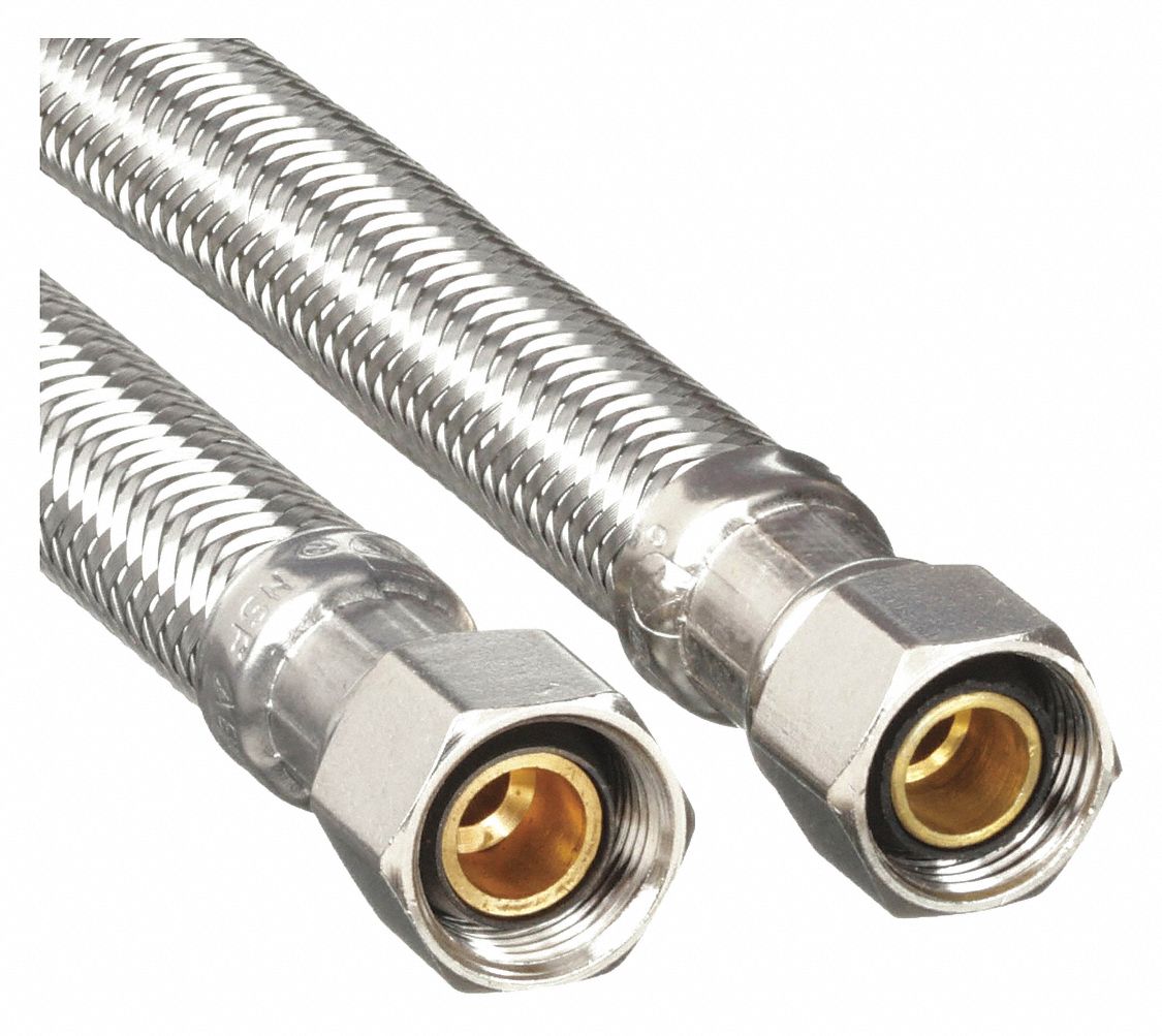 WATER CONNECTOR: ⅜ IN HOSE ID, 125 PSI, PVC, 304 STAINLESS STEEL, 12 IN HOSE LG, FAUCET