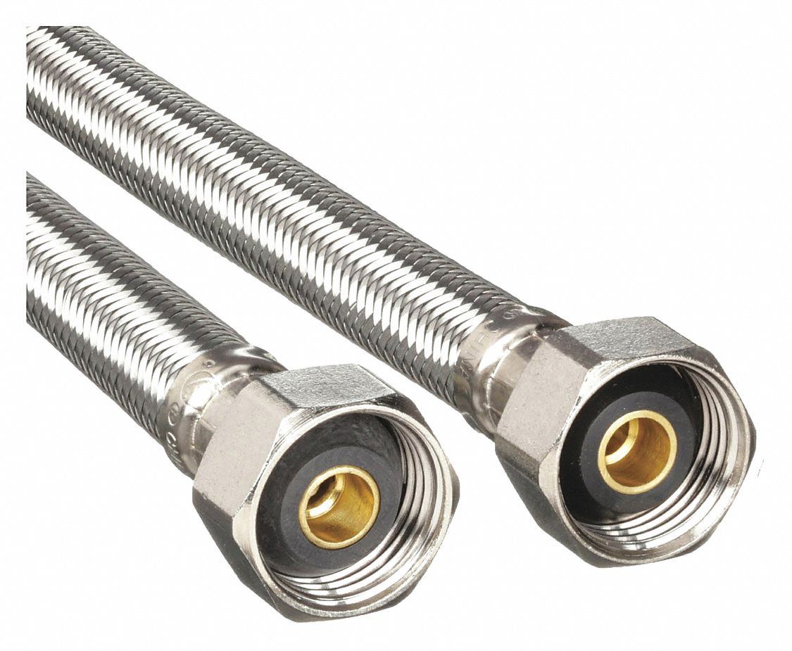 WATER CONNECTOR: ⅜ IN HOSE ID, 125 PSI, PVC, 304 STAINLESS STEEL, 20 IN HOSE LG, FAUCET