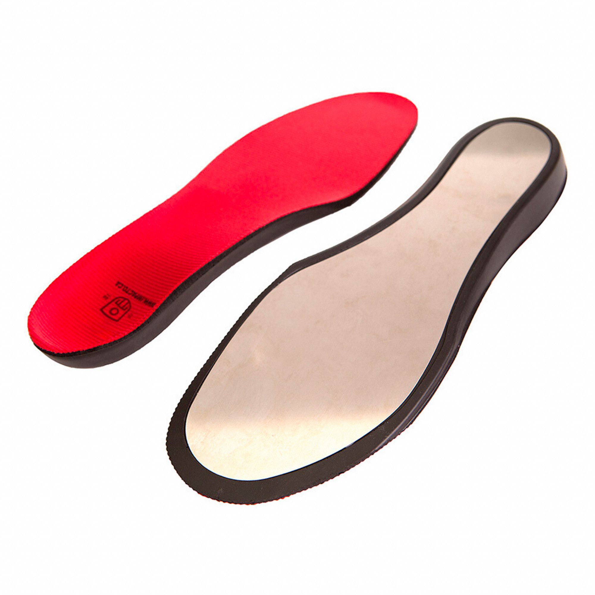 UNISEX INSOLE, FABRIC/SS, 10X4X½ IN, ROUND, ASTM, RED/BLACK, PUNCTURE-RESISTANT