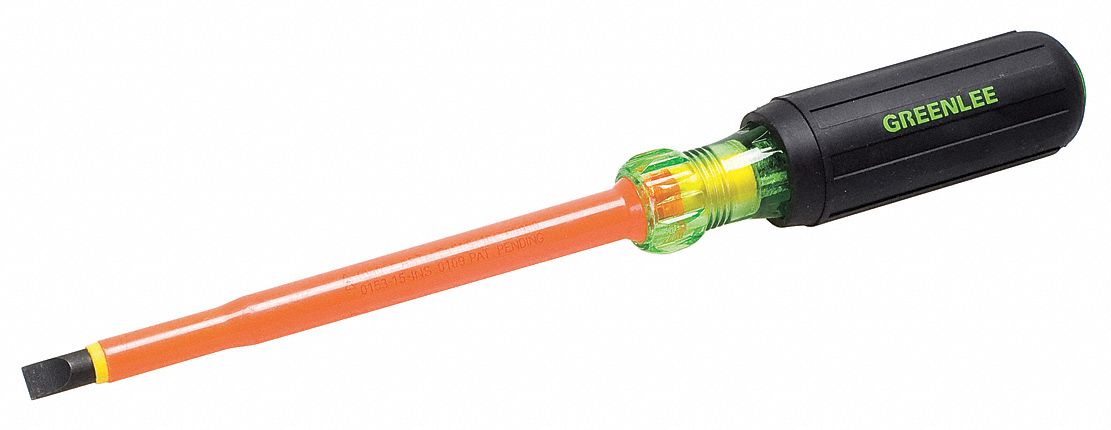 INSULATED SLOTTED SCREWDRIVER, 5/16 IN TIP SIZE, 10 3/4 IN OVERALL L, 6 IN SHANK L