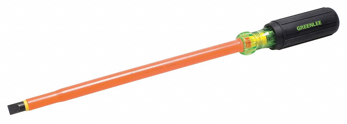 INSULATED SLOTTED SCREWDRIVER, 3/8 IN TIP SIZE, 14 3/4 IN OVERALL L, 10 IN SHANK L