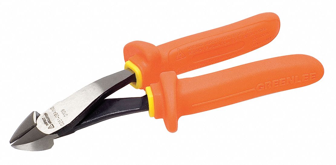 DIAGONAL CUTTING PLIER, FLUSH, STRAIGHT, ⅞ IN JAW L, 1 IN JAW W, 8 IN OVERALL L, TETHER READY