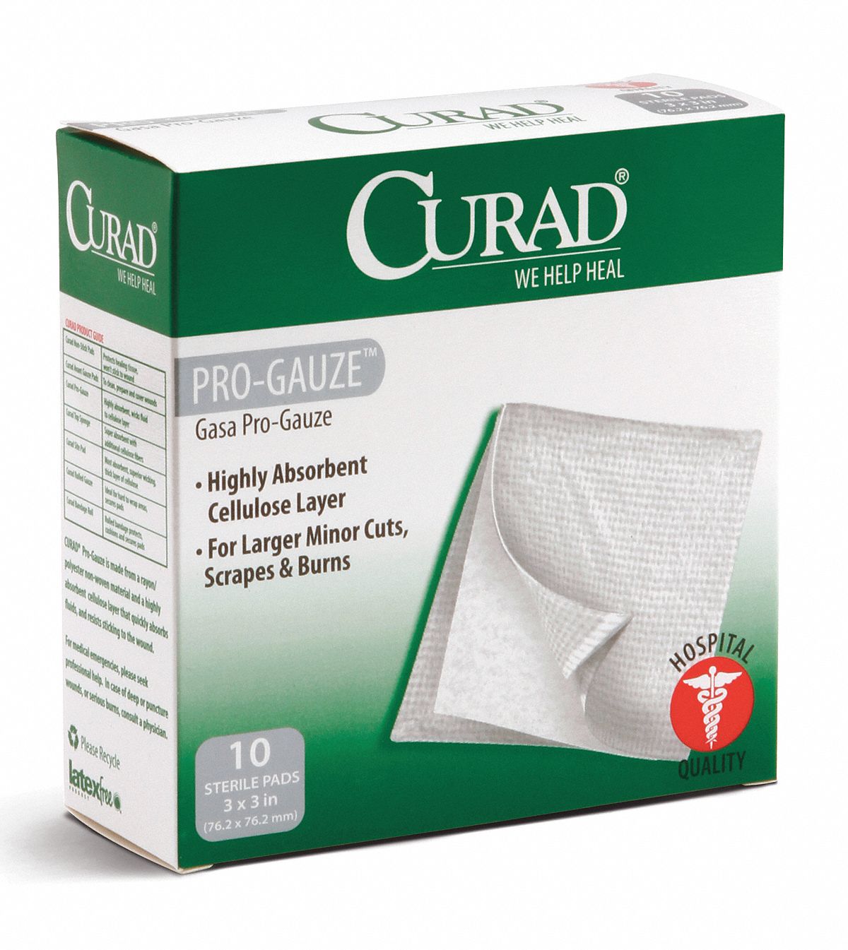 CURAD Gauze Pad, Bulk, Sterile, NonWoven Rayon/Polyester, PK 10