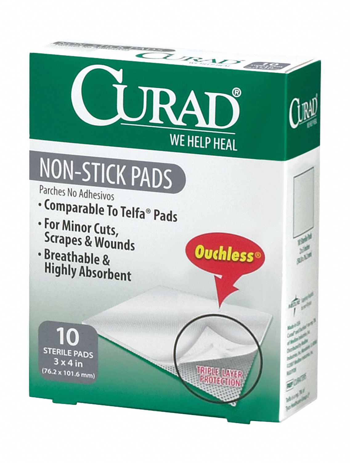 Nonstick Pad: Sterile, White, Perforated Mylar Film Bonded to a Cotton/Polyester Pad, 10 PK