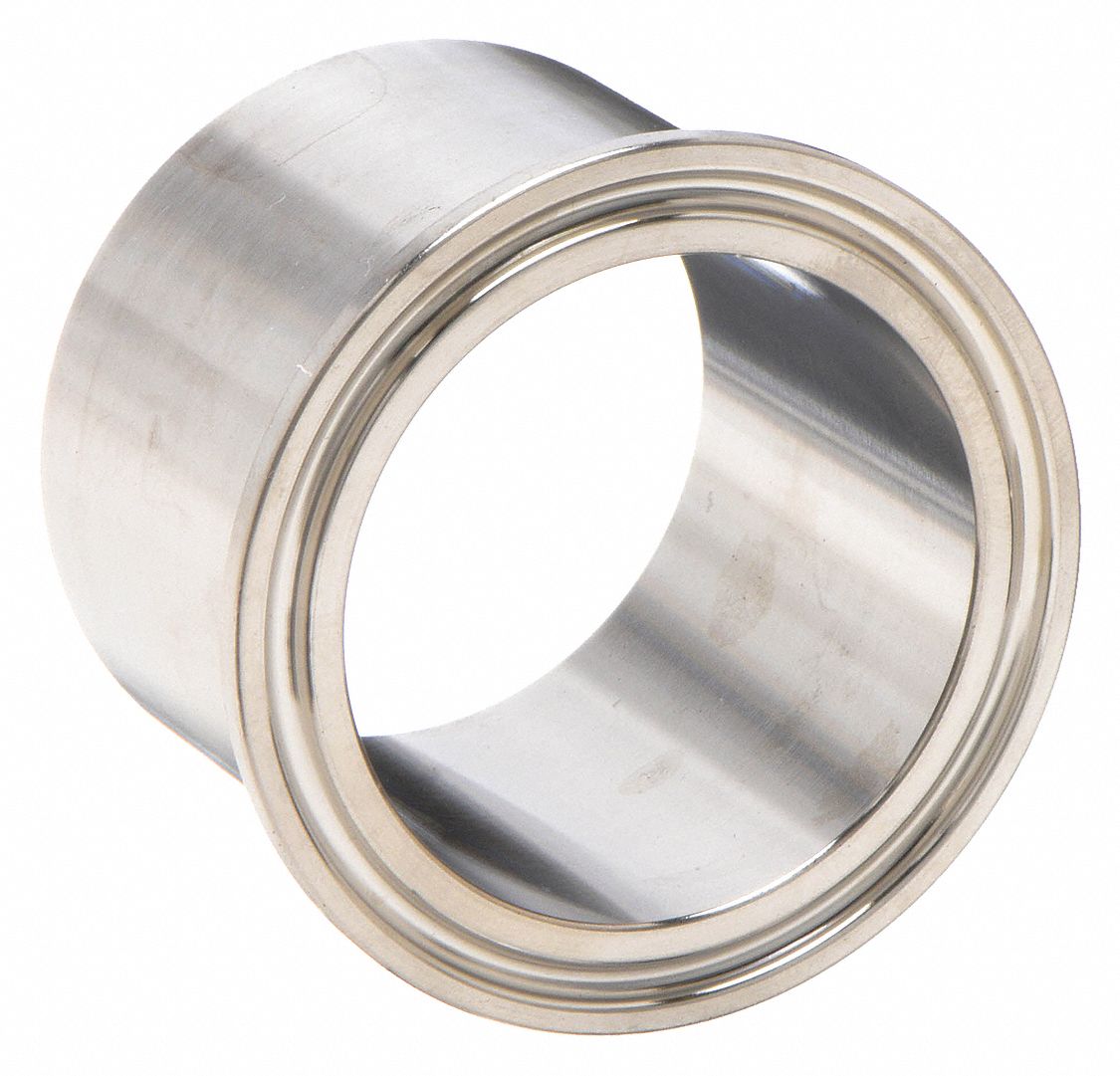 Sanitary Fitting Ferrule: 1 1/2 in OD x 1 11/16 in OD Size, Clamp, Stainless Steel