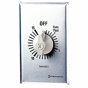 SPRING WOUND TIMER, AUTO-OFF, 15 MINUTE, SINGLE GANG, MOLDED WHITE