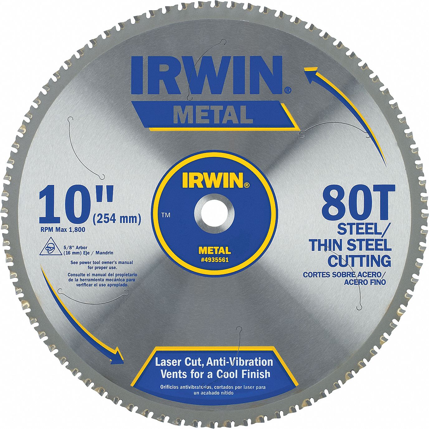 CIRCULAR SAW BLADE, CARBIDE, 10 IN DIA, 80, ⅝ IN, MATB, FOR THIN STEEL/ANGLE IRON