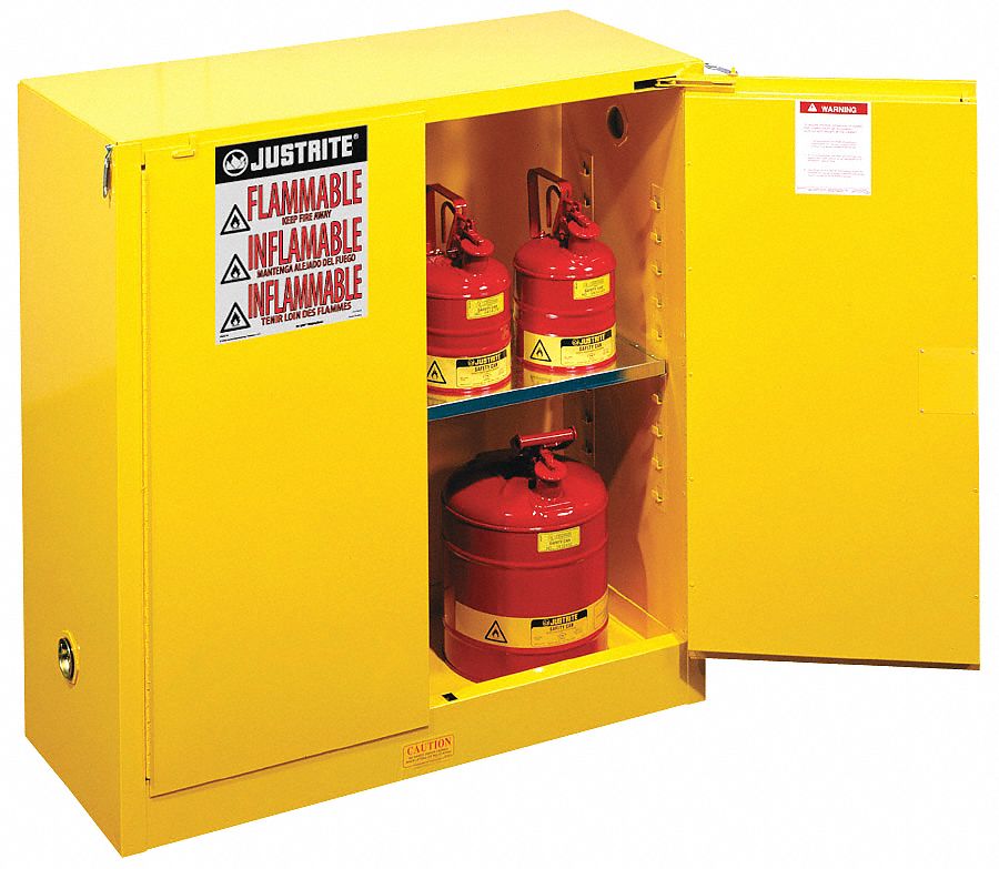 JUSTRITE FLAMMABLES SAFETY CABINET, 30 GAL, YLW - Hazardous Material ...