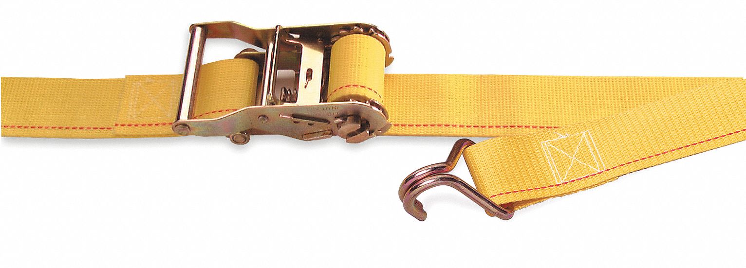 LOGISTIC RATCHET STRAP, E-/A-SERIES, WIRE HOOK END PADS, 192 IN LENGTH X 2 IN WIDTH, POLYESTER