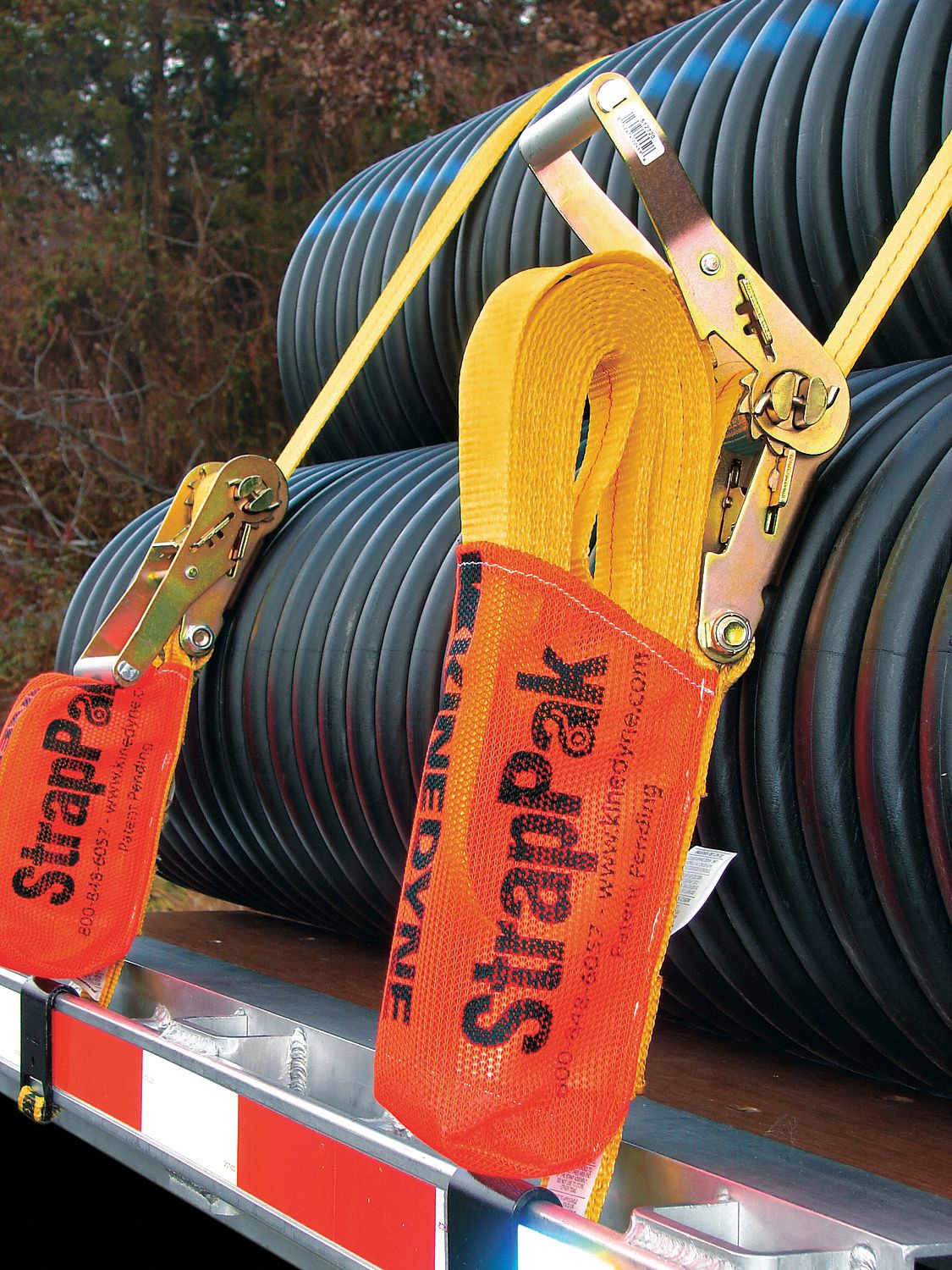 RATCHET STRAP, WIRE HOOK, STRAPPAK, LOAD 1670 LB, GOLD/SAFETY ORANGE, 30 FT X 2 IN, POLYESTER