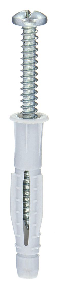 Wall Anchor: 21/64 in Dia, 2 in Overall Lg, Plastic, Plain, Plastic, Plain, 100 PK