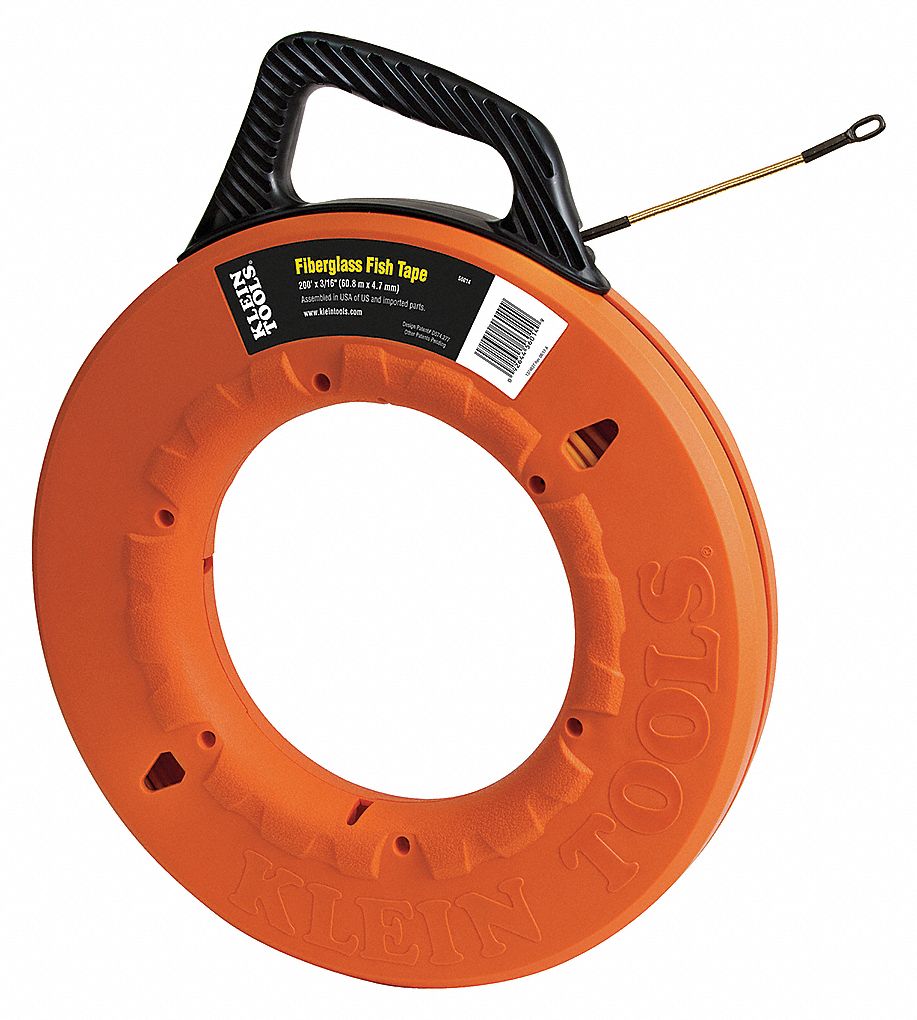 MARKED FISH TAPE, 200 FT L, MANUAL WIND TAPE RETRACTION, 500 LB TENSILE STRENGTH, 56014