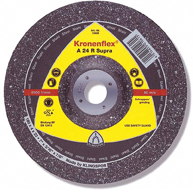 GRINDING WHEEL, 24 GRIT, 8,500 RPM, 7 X 1/4 IN, 7/8 IN ARBOR