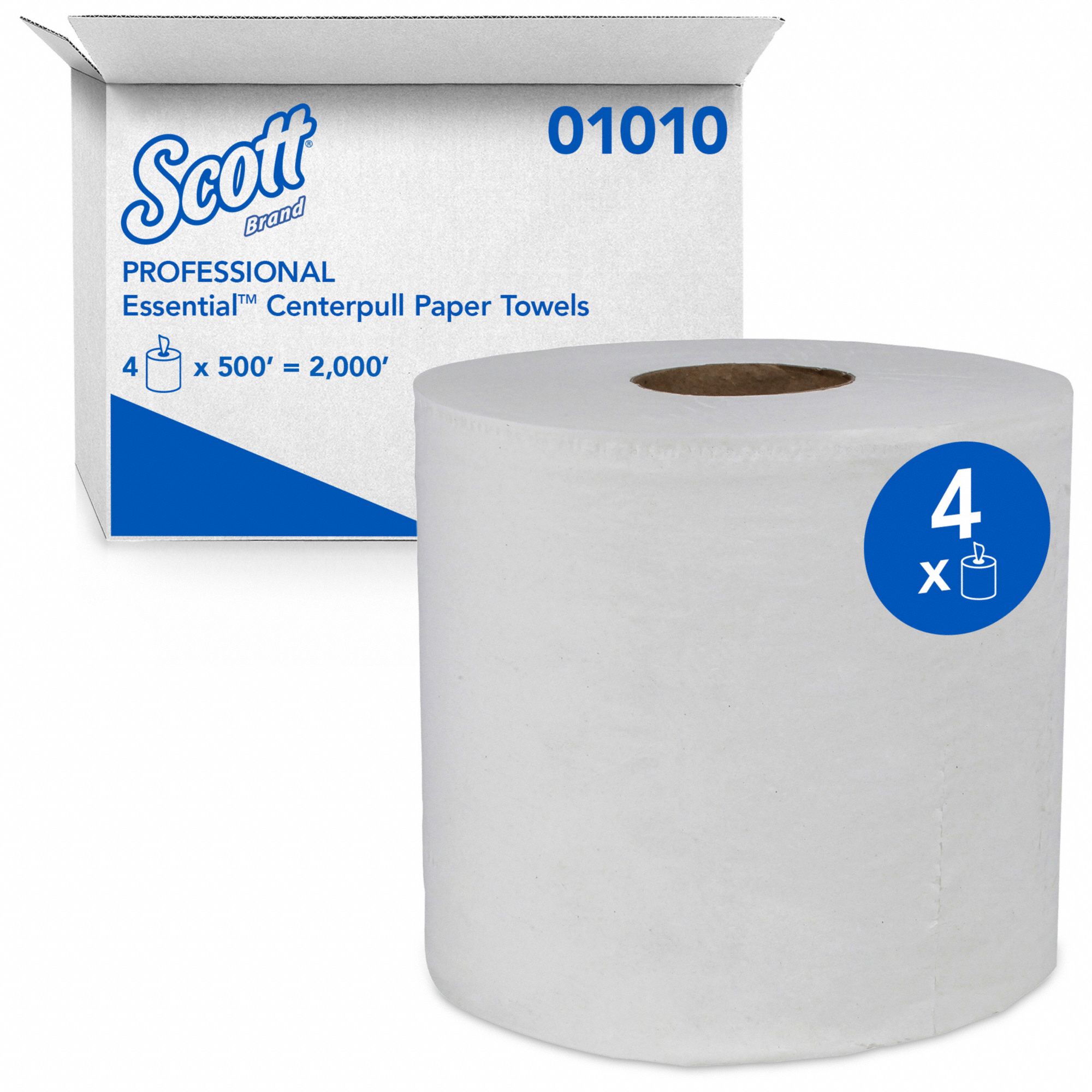 PAPER TOWEL ROLL, CENTRE PULL, WHITE, 15 X 8 IN, 500 SHEETS, 2-PLY, 4 PK