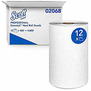 PAPER TOWEL ROLL, 1-PLY, WHITE, 8 IN ROLL WIDTH, 400 FT LENGTH, CONTINUOUS, 12 PK