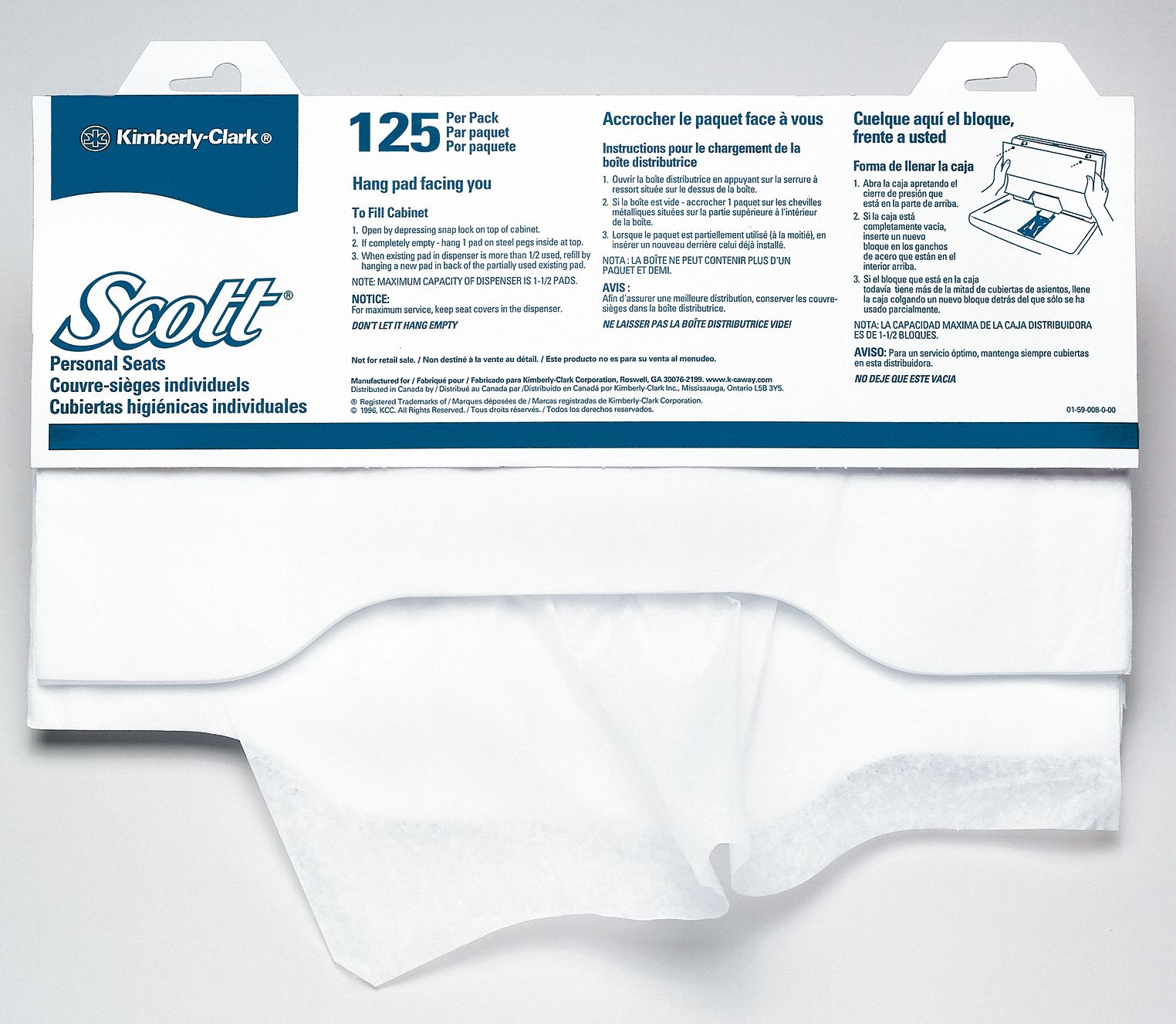 TOILET SEAT COVER, SCOTT, 17 X 15 IN SHEET SIZE, 125 SHEETS, WHITE, 24 PK