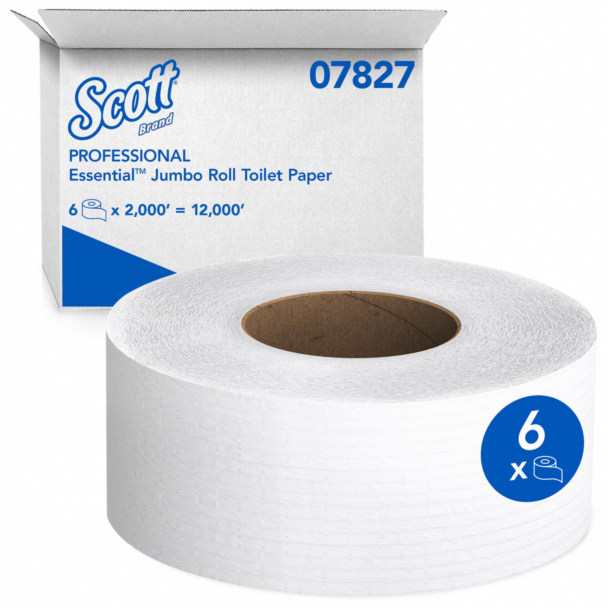 TOILET PAPER, 2 PLY, 2000 FT LENGTH, 12 IN ROLL DIA, 3 35/64 IN SHEET SIZE, 6 PK