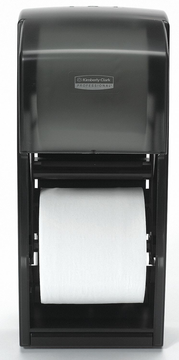TOILET PAPER DISPENSER, STANDARD CORE, DOUBLE ROLL, PLASTIC, SMOKE/GREY