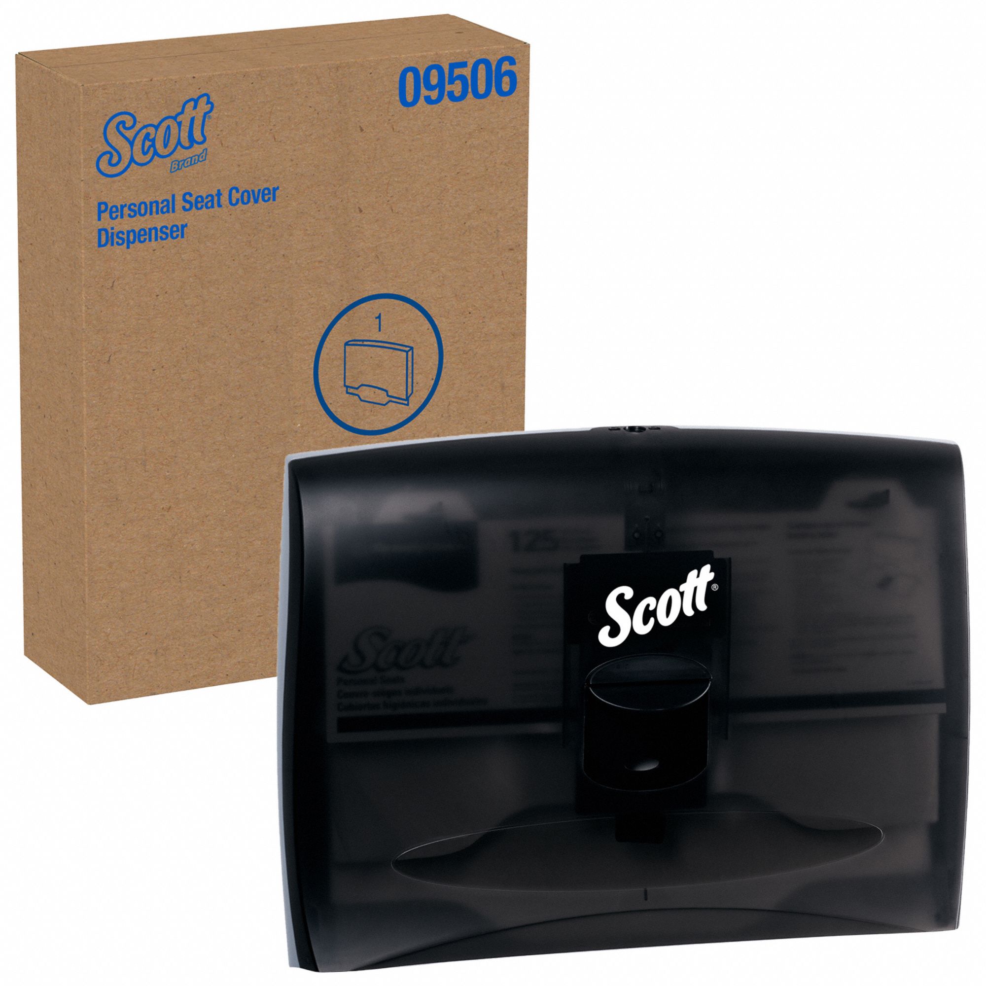 TOILET SEAT COVER DISPENSER, SCOTT, 125 SHEETS CAPACITY, ½ FOLD, PLASTIC, SMOKE