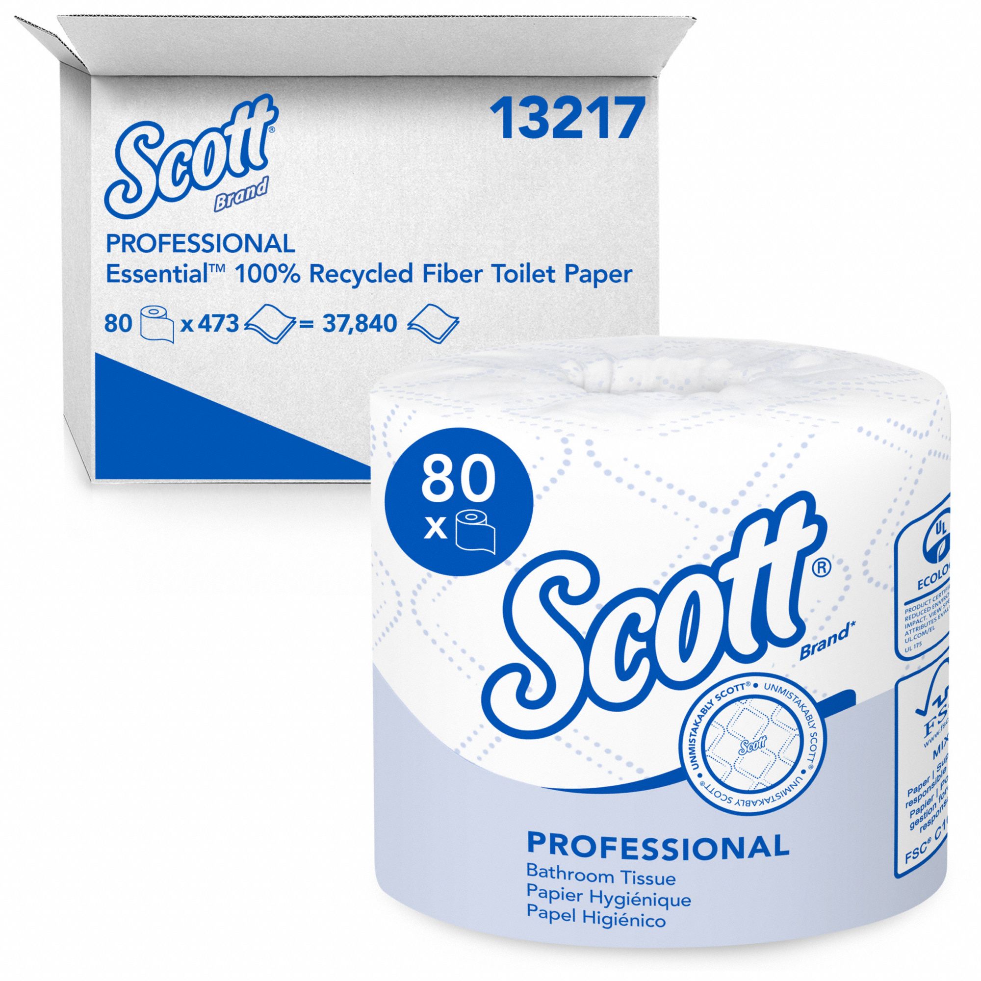 TOILET PAPER ROLL, STANDARD CORE, 2 PLY, 473 SHEETS, 168 FT LENGTH, 80 PK