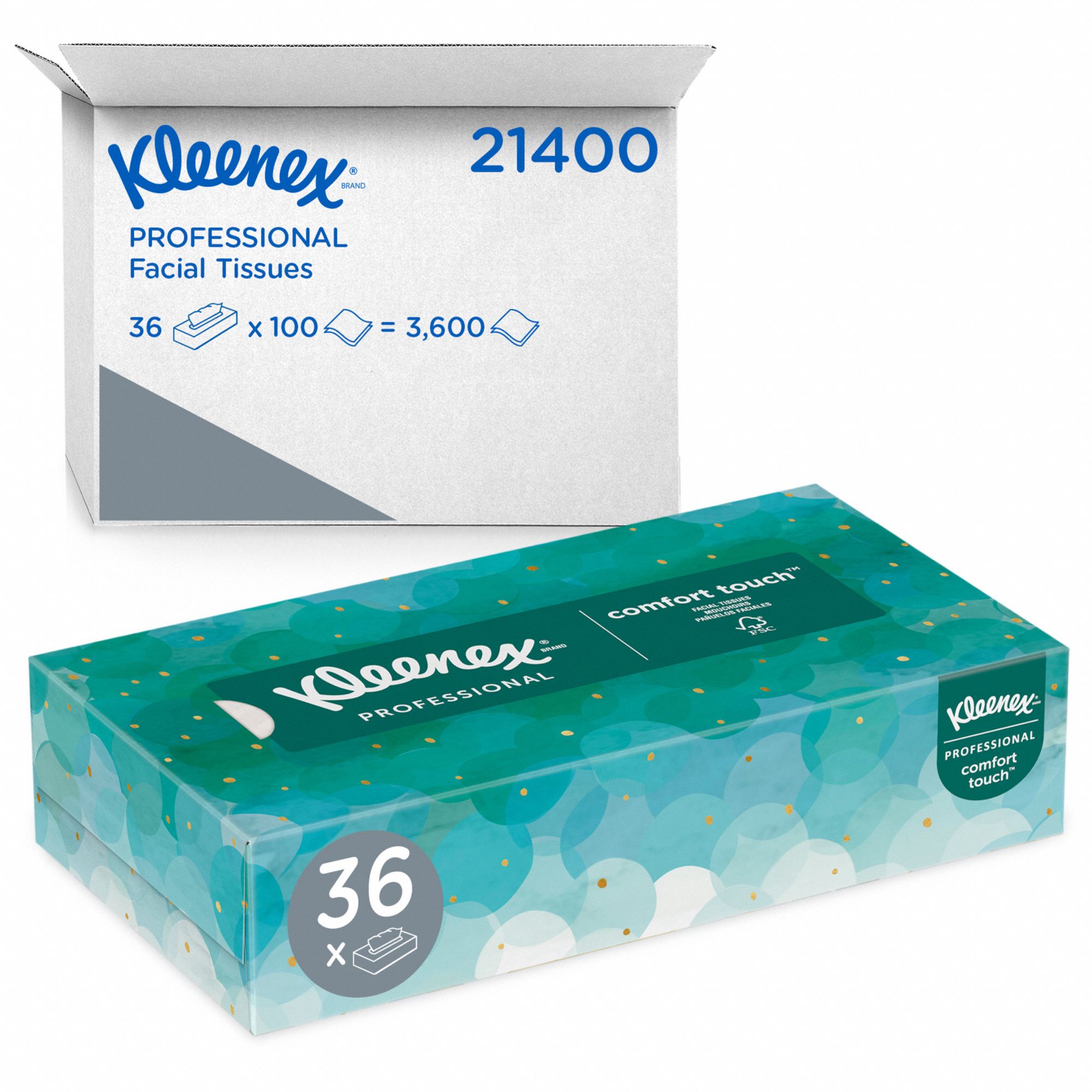 KLEENEX FACIAL TISSUE, FLAT, KLEENEX COMFORT TOUCH, 100 SHEETS, 2