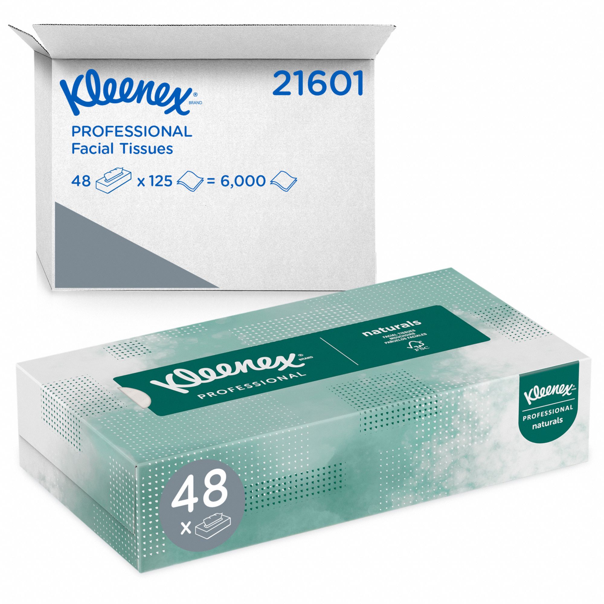 FACIAL TISSUE, FLAT, KLEENEX NATURALS, 125 SHEETS, 48 PK