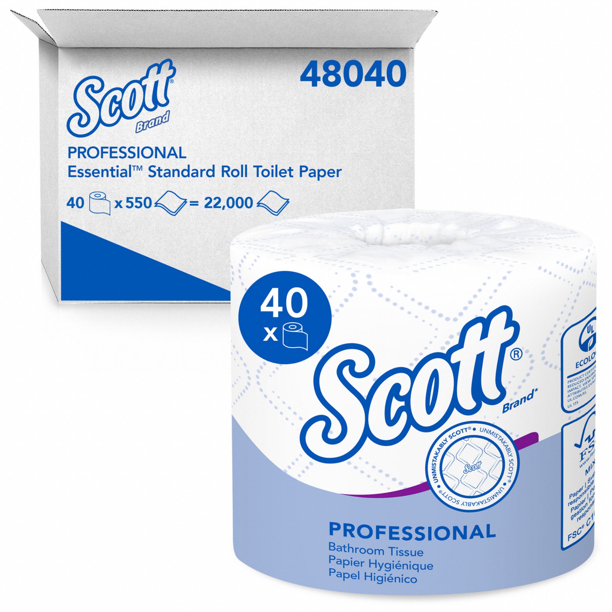 BATHROOM TISSUE, PERFORATED/ROLL, 2-PLY, WHITE, SHEET SZ 4 X 4.1 IN, 550/RL, CA 40