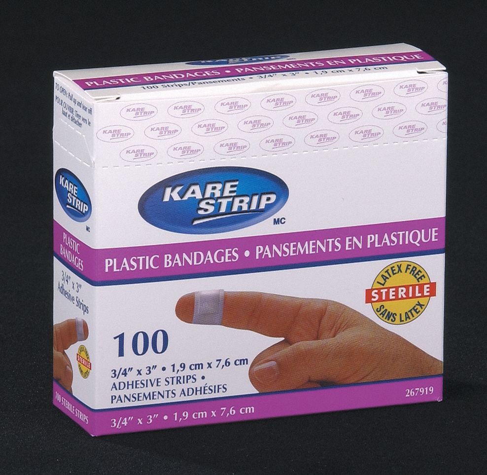 ADHESIVE BANDAGES, NON METAL DETECTABLE, 1.9 X 7.6 CM, PLASTIC, BX 100