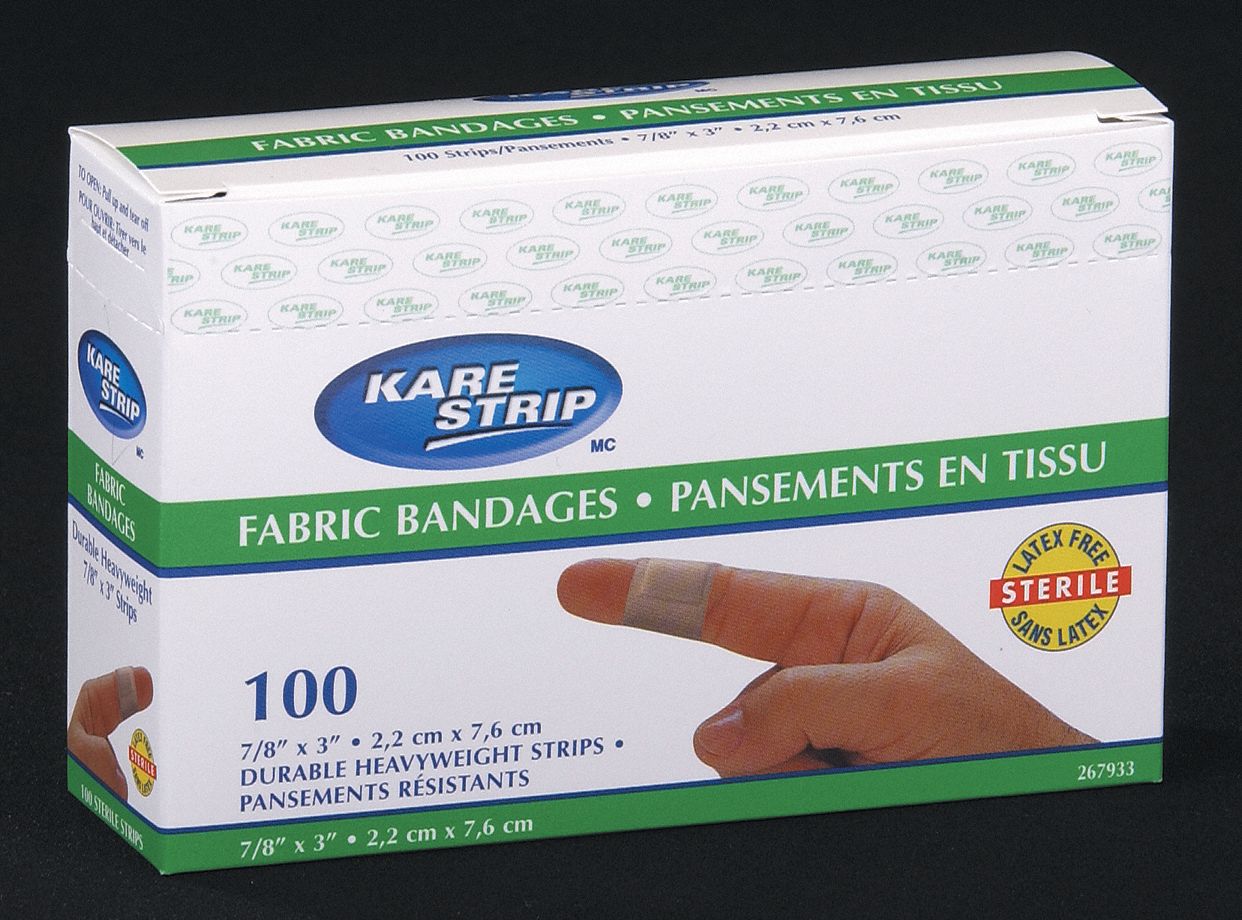 ADHESIVE BANDAGES, NON METAL DETECTABLE, 7.6 X 2.2 CM, FABRIC, BX 100