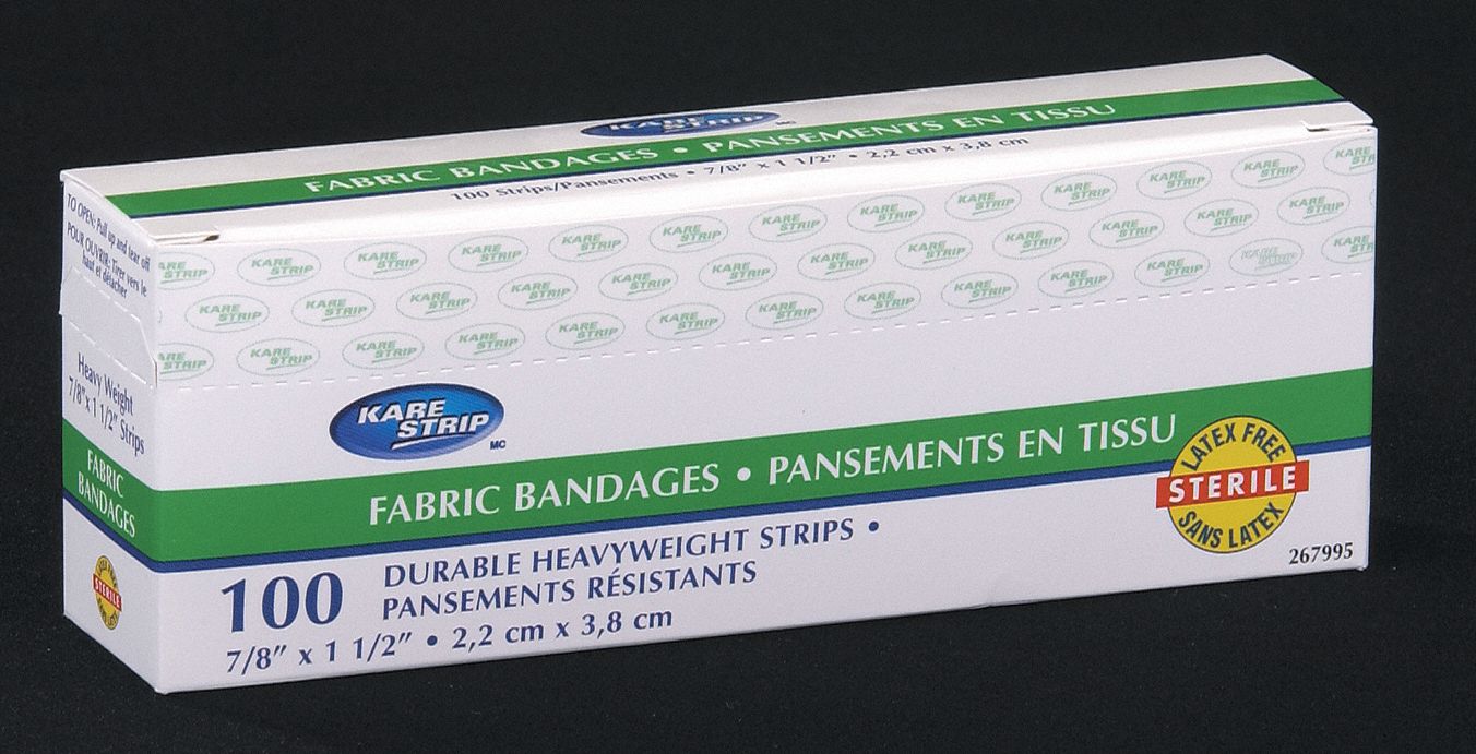 ADHESIVE BANDAGE STRIP, NON METAL DETECTABLE, 3.8 X 2.2 CM, FABRIC, BX 100