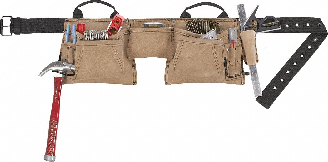 TOOL APRON, 12 POCKET, HEAVY-DUTY, WAIST 29 TO 49, LEATHER/POLYESTER