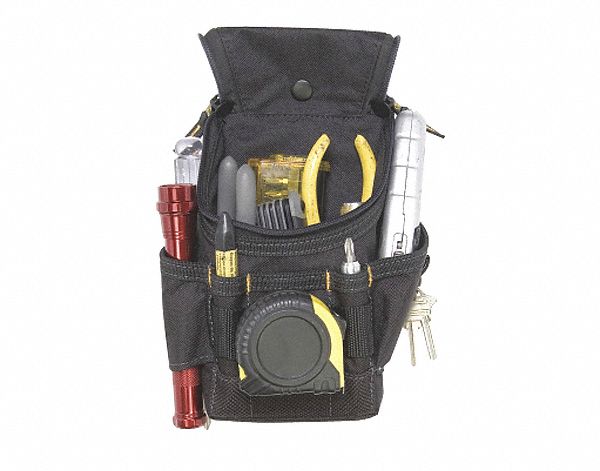 TOOL POUCH, ELECTRICIAN/MAINTENANCE, ZIPPER, SNAP BACK, 3 X 8 1/4 IN, NYLON/POLYESTER