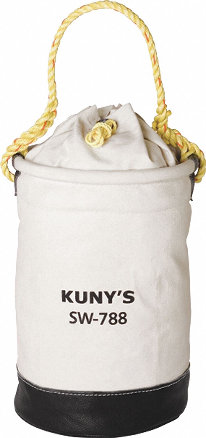 UTILITY BUCKET, WITH PARACHUTE TOP CLOSURE, HEAVY-DUTY, CANVAS/LEATHER/PP