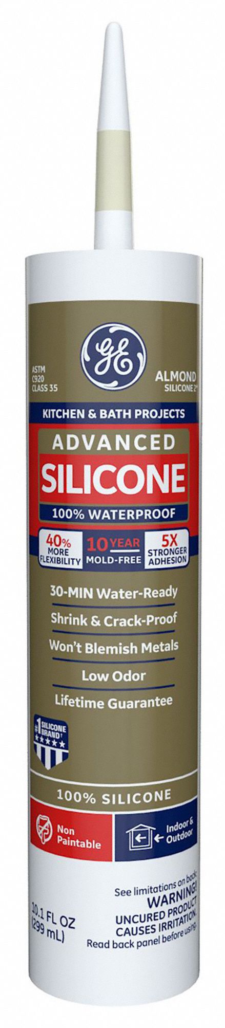 GE Advanced Silicone 2 Kitchen and Bath, Tub and Tile 10.1-oz Almond  Silicone Caulk