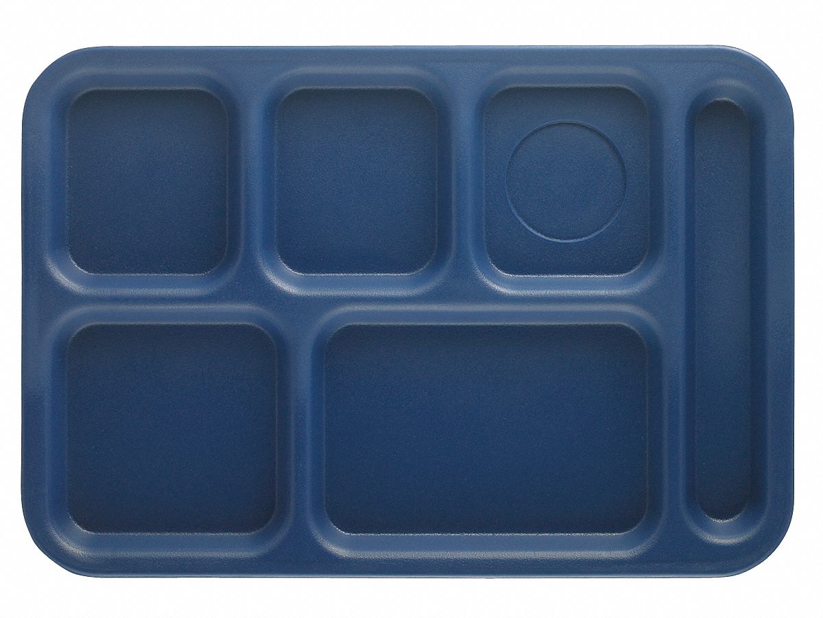 Food Service Trays: Blue, Plastic, 14 1/2 in Overall Lg, 10 in Overall Wd, 6 Compartments