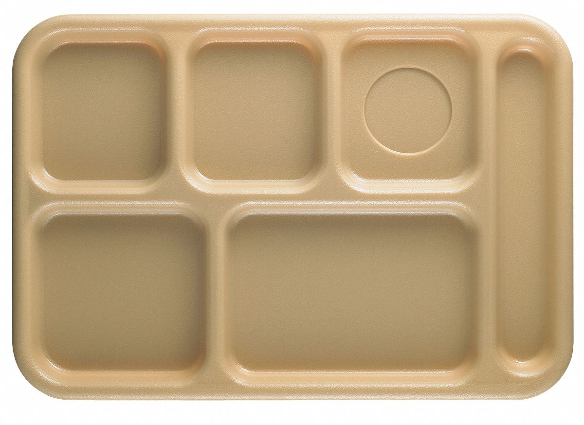 Food Service Trays: Beige, Plastic, 14 1/2 in Overall Lg, 10 in Overall Wd, 6 Compartments