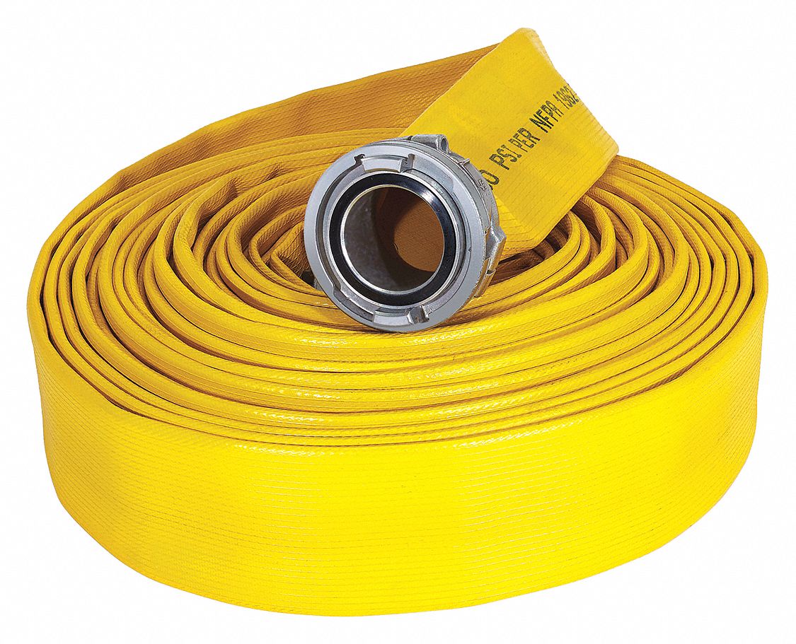 Supply Line Fire Hose: 4 in Hose Inside Dia., Rubber, 50 ft Hose Lg, Yellow