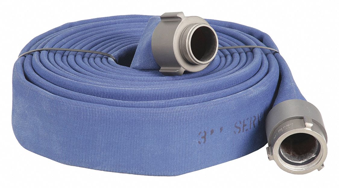 Fire Hose: Supply Fire Hose, Double Jacket, 3 in Hose Inside Dia, 50 ft Hose Lg, Blue