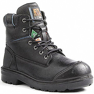 MEN'S WORK BOOTS, SZ 7, FULL-GRAIN LEATHER, BLACK, 6 IN H, CSA, WATER-RESISTANT