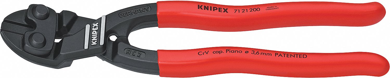 COUPE-BOULONS,COUPE CENTRALE/64 HRC,NR,8 PO,ACIER CHROME VANADIUM ATRAMENTISÉ/PLASTIQ