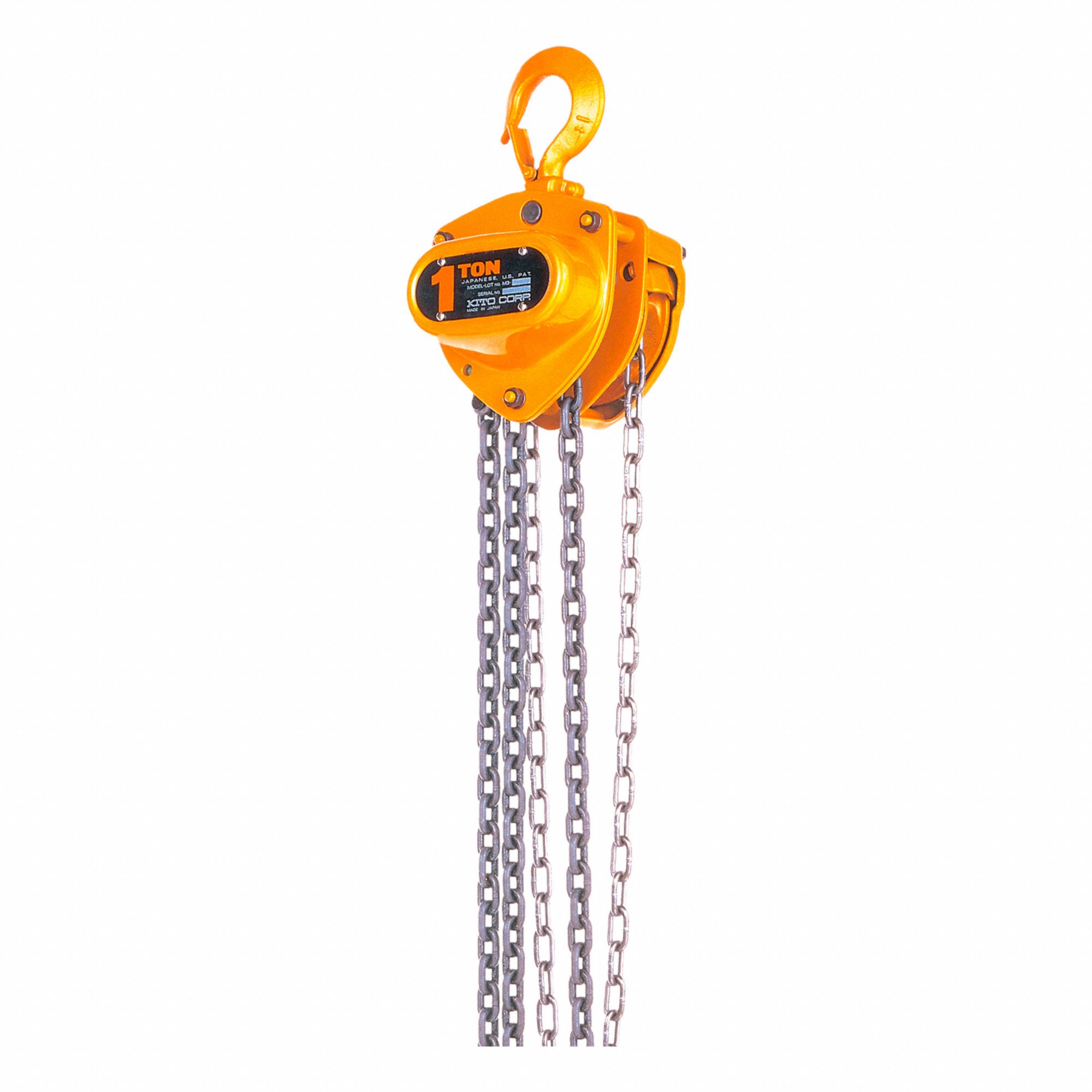 MANUAL CHAIN HOIST, 1/2 METRIC TON CAPACITY, 8 FT LIFT, 53 LBS PULL LOAD, MEETS ASME, STEEL