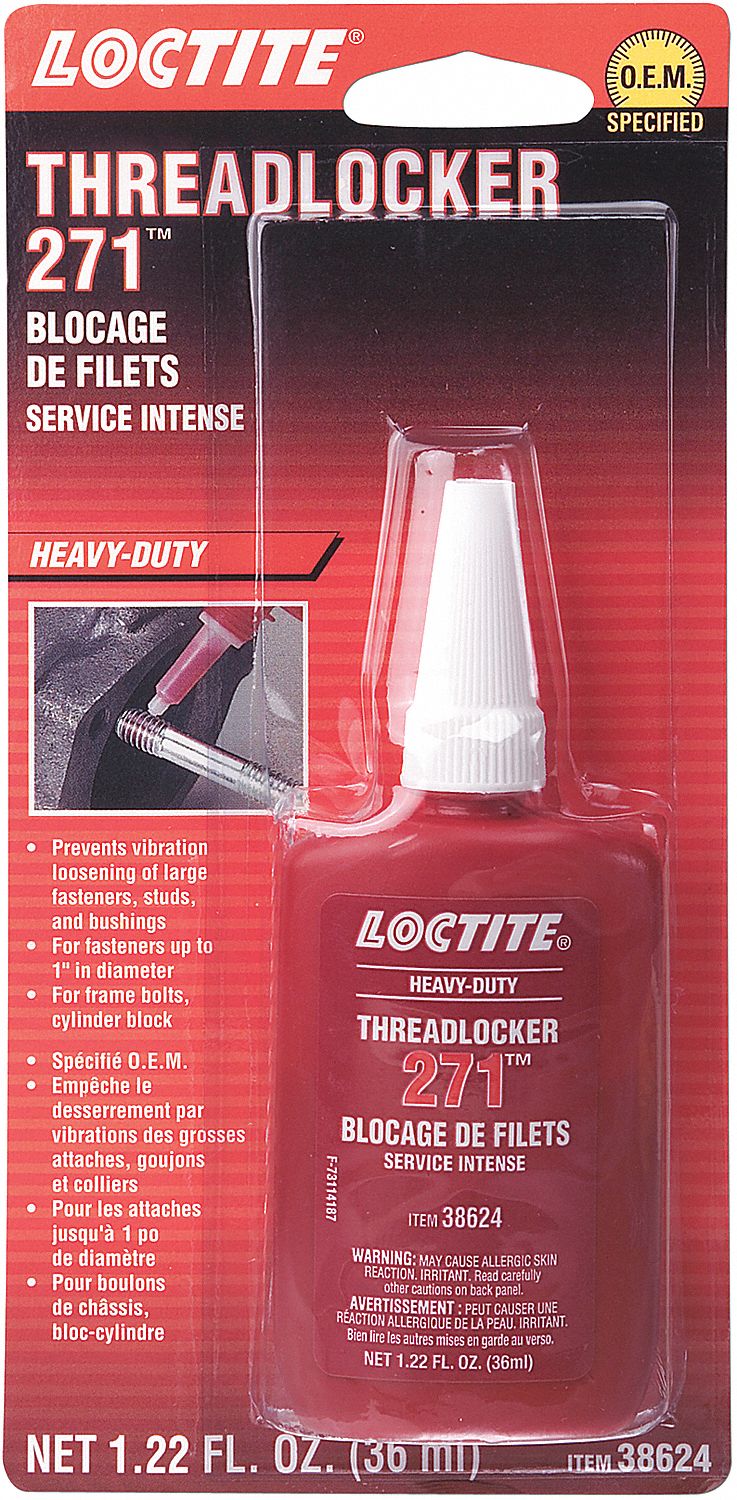 LOCTITE THREADLOCKER, SERIES 271, FULL CURE 24 HR, HEAVY DUTY, 36 ML ...