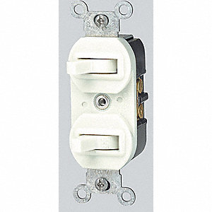 ELECTRICAL WALL SWITCH, TOGGLE, DUPLEX, SIDE WIRE, 120/277 VAC, 15 A, WHITE, SILVER, CADMIUM